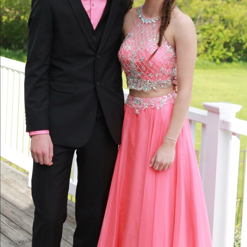 Peachy two piece prom dress